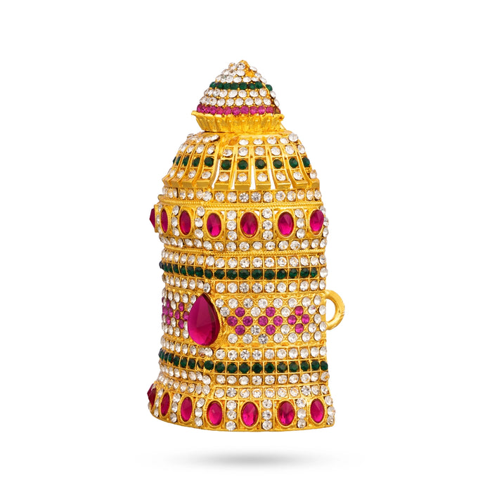 Stone Half Kiridam - 4 x 2 Inches | Multicolour Stone Mukut/ Kireedam/ Crown for Deity Decor