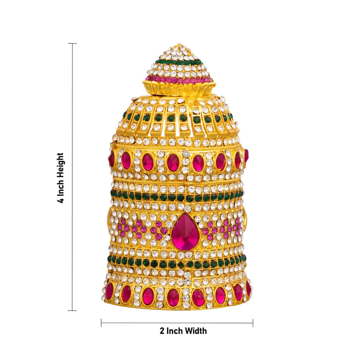 Stone Half Kiridam - 4 x 2 Inches | Multicolour Stone Mukut/ Kireedam/ Crown for Deity Decor