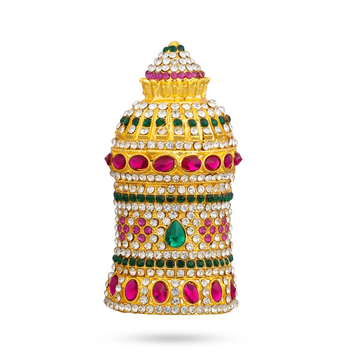 Half Stone Crown - 3.5 x 1.5 Inches | Multicolour Stone Kiridam/ Mukut/ Kireedam for Deity Alangaram