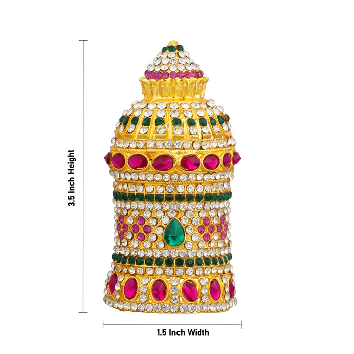 Half Stone Crown - 3.5 x 1.5 Inches | Multicolour Stone Kiridam/ Mukut/ Kireedam for Deity Alangaram