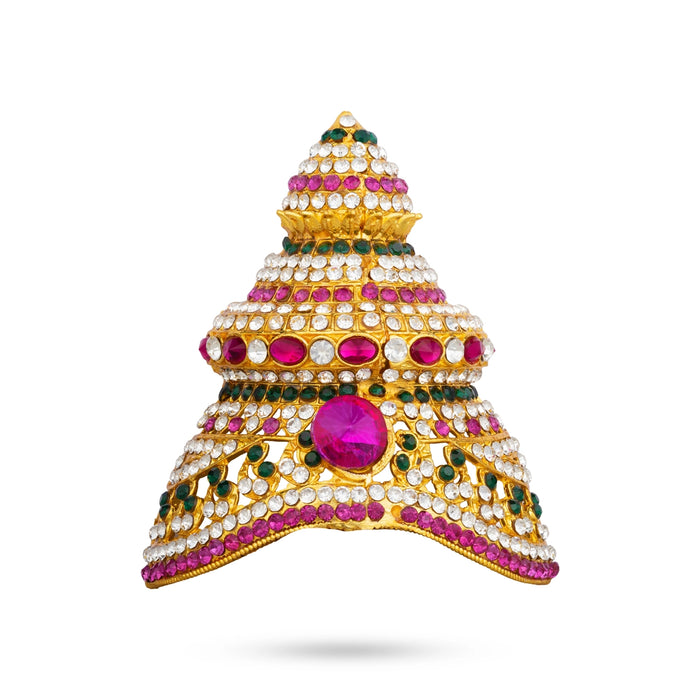 Half Kiridam - 1.25 x 1 Inches | Multicolour Stone Crown/ Kireedam / Mukut For Deity Decoration
