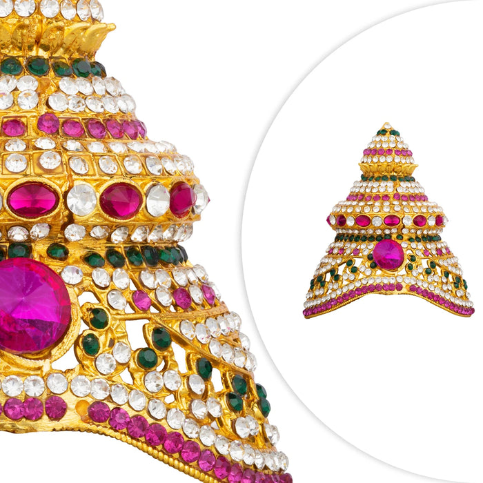 Half Kiridam - 1.25 x 1 Inches | Multicolour Stone Crown/ Kireedam / Mukut For Deity Decoration