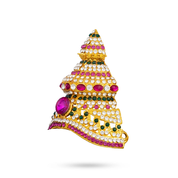 Half Kiridam - 1.25 x 1 Inches | Multicolour Stone Crown/ Kireedam / Mukut For Deity Decoration