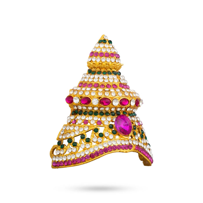 Half Kiridam - 1.25 x 1 Inches | Multicolour Stone Crown/ Kireedam / Mukut For Deity Decoration