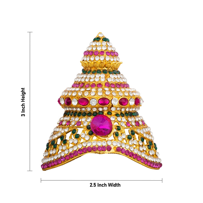 Half Kiridam - 1.25 x 1 Inches | Multicolour Stone Crown/ Kireedam / Mukut For Deity Decoration