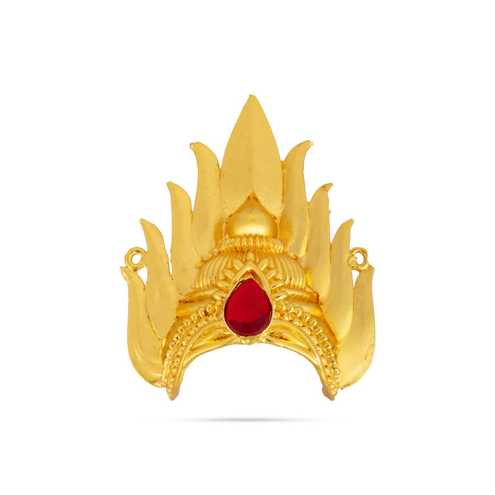 Half Crown - 2.5 x 2.5 Inches | Gold Polish Half Turban/ Half Kiridam/ Single Stone Half Kireedam for Deity