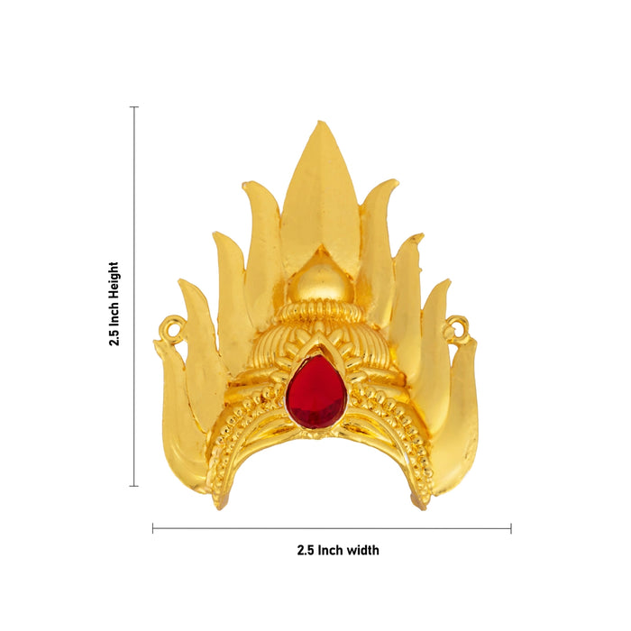 Half Crown - 2.5 x 2.5 Inches | Gold Polish Half Turban/ Half Kiridam/ Single Stone Half Kireedam for Deity