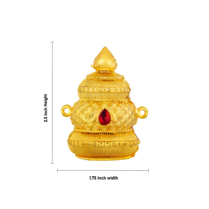 Half Kireedam - 2.5 x 1.75 Inches | Gold Polish Half Kiridam/ Mukut/ Single Stone Half Crown for Deity