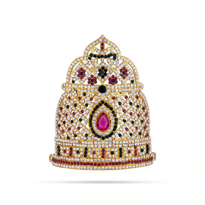 Half Kireedam - 5 x 4.5 Inches | Mukut / Multicolour Stone Half Crown / Stone Kiridam for Deity - Head & Face Accessories