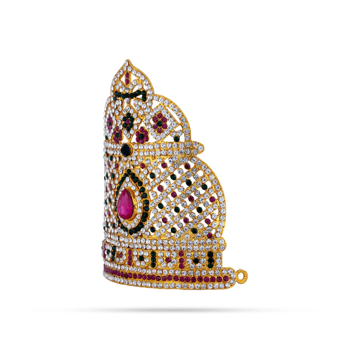 Half Kireedam - 5 x 4.5 Inches | Mukut / Multicolour Stone Half Crown / Stone Kiridam for Deity - Head & Face Accessories