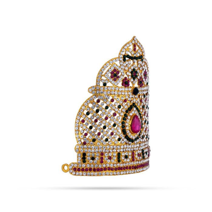 Half Kireedam - 5 x 4.5 Inches | Mukut / Multicolour Stone Half Crown / Stone Kiridam for Deity - Head & Face Accessories