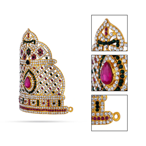 Half Kireedam - 5 x 4.5 Inches | Mukut / Multicolour Stone Half Crown / Stone Kiridam for Deity - Head & Face Accessories