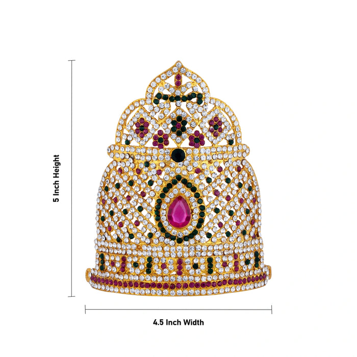 Half Kireedam - 5 x 4.5 Inches | Mukut / Multicolour Stone Half Crown / Stone Kiridam for Deity - Head & Face Accessories