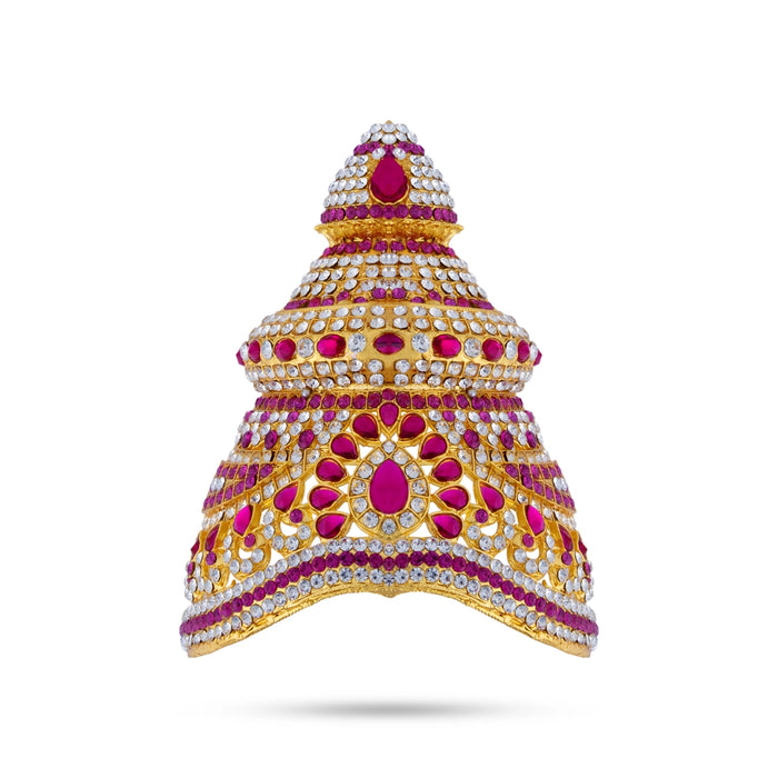 Stone Half Kireedam - 4.5 x 3 Inches | Kiridam/ Half Crown/ Multicolour Stone Mukut for Deity Decor
