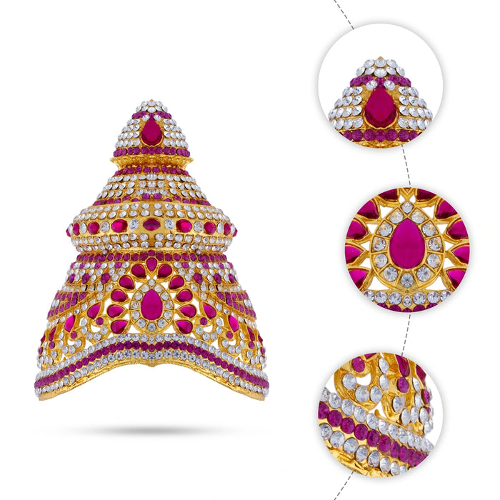 Stone Half Kireedam - 4.5 x 3 Inches | Kiridam/ Half Crown/ Multicolour Stone Mukut for Deity Decor