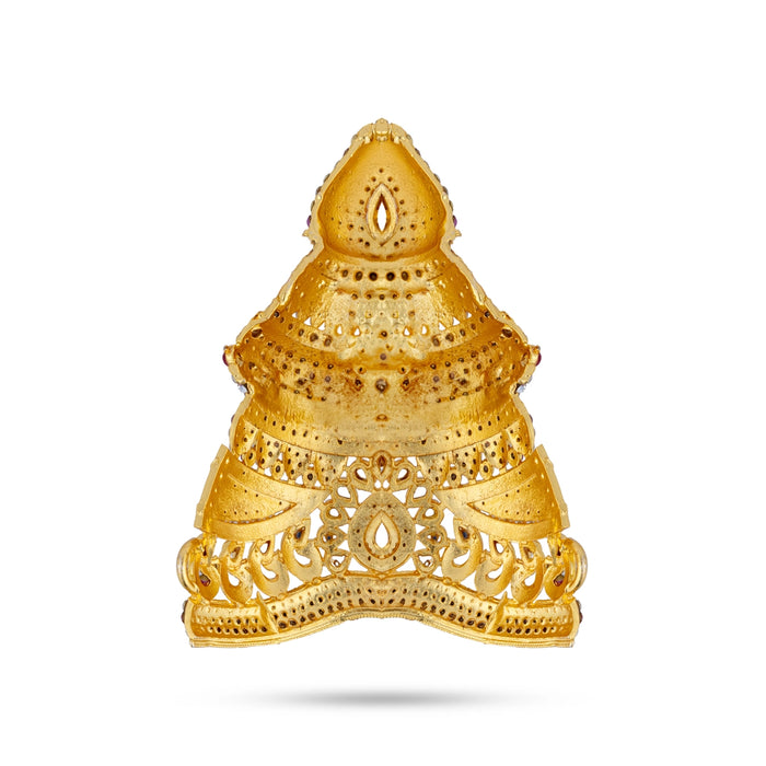 Stone Half Kireedam - 4.5 x 3 Inches | Kiridam/ Half Crown/ Multicolour Stone Mukut for Deity Decor