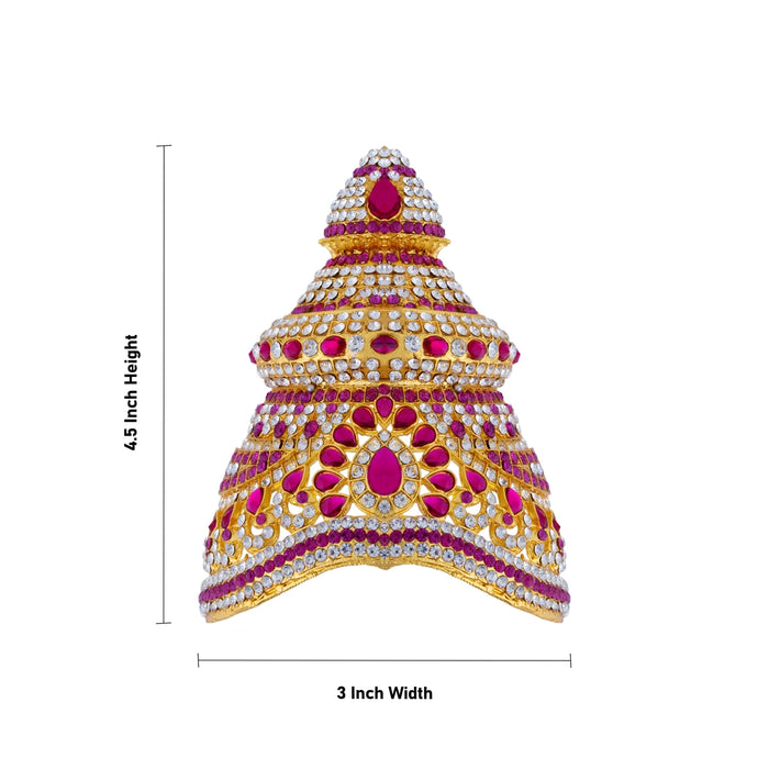 Stone Half Kireedam - 4.5 x 3 Inches | Kiridam/ Half Crown/ Multicolour Stone Mukut for Deity Decor