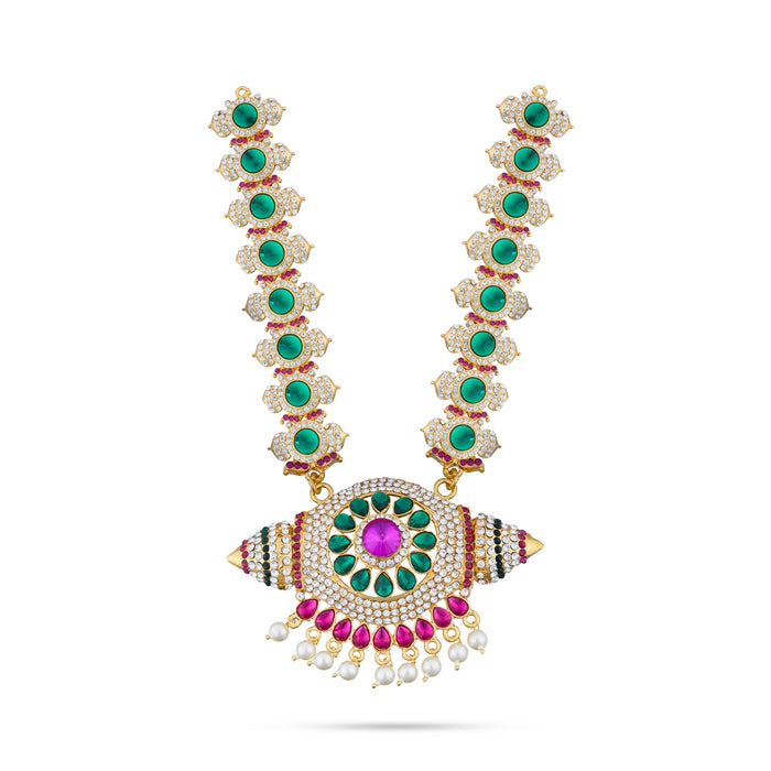 Stone Haram - 10 Inches | Long Stone Necklace/ Multicolour Stone Jewellery for Deity