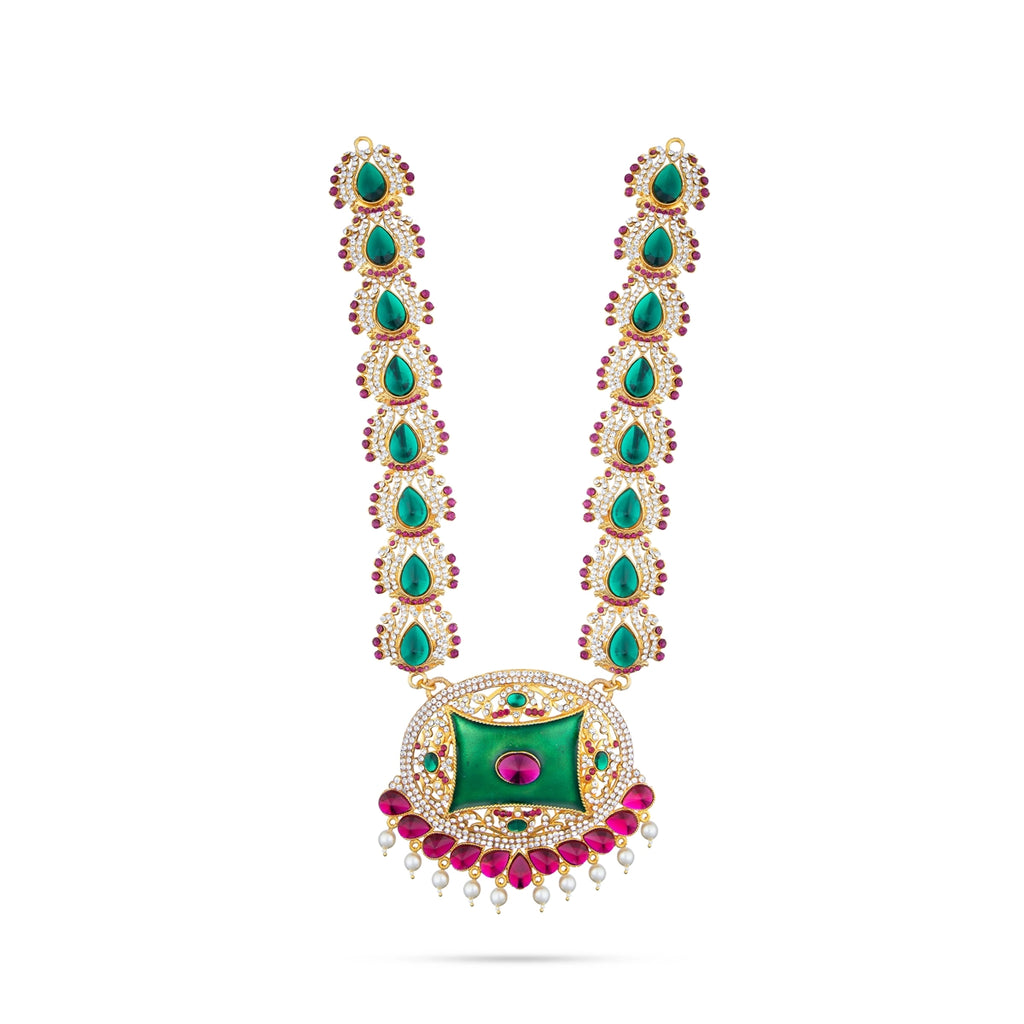 Stone Haram - 14 Inches | Long Stone Necklace/ Multi Coloured Stone Jewellery for Deity