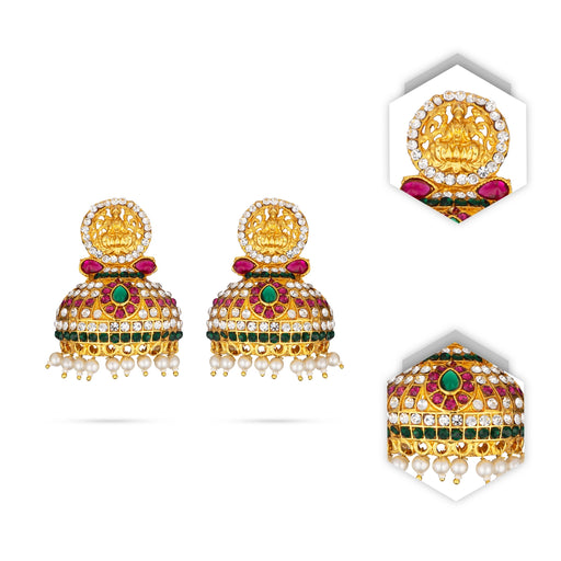 Stone Earring Pair - 2 x 1.5 Inches | Stud Earring/ Multicolour Stone Karnapathiram for Deity - Head & Face Accessories