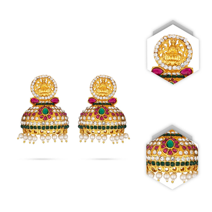 Stone Earring Pair - 2 x 1.5 Inches | Stud Earring/ Multicolour Stone Karnapathiram for Deity - Head & Face Accessories