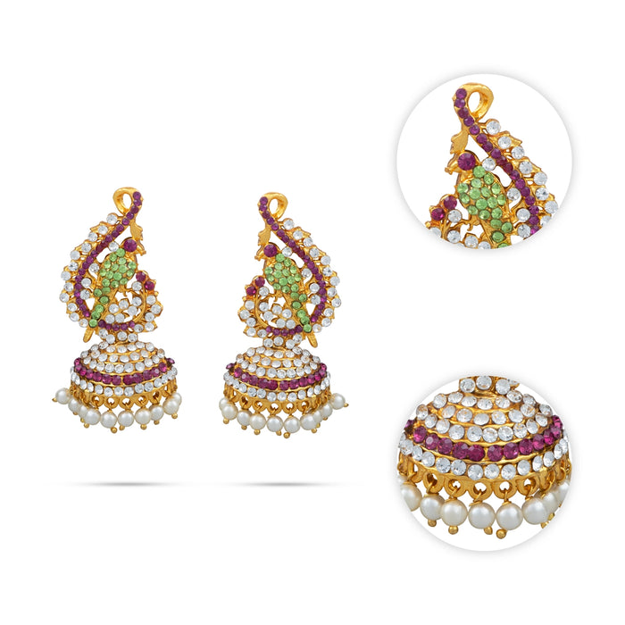 Stone Earings Pair - 3 x 1.25 Inches | Multicoloured Stone Ear Pair/ Karna Pathakam for Deity Decor