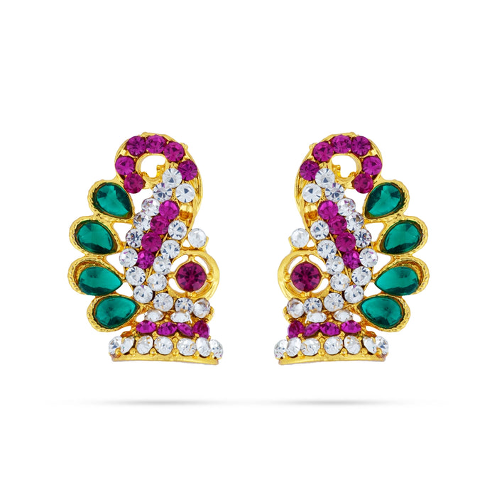 Karnapathakam - 1.5 x 0.75 Inches | Stone Earring Set / Stone Studs / Multicolour Stone Ear Ring for Deity