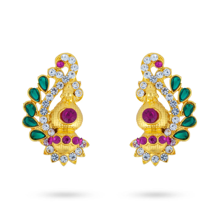 Gold Polish Earring Pair - 1.5 x 0.75 Inches | Ear Studs/ Earing/ Karna Pathakam For Deity Decor