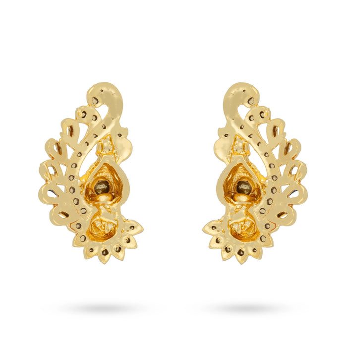 Gold Polish Earring Pair - 1.5 x 0.75 Inches | Ear Studs/ Earing/ Karna Pathakam For Deity Decor
