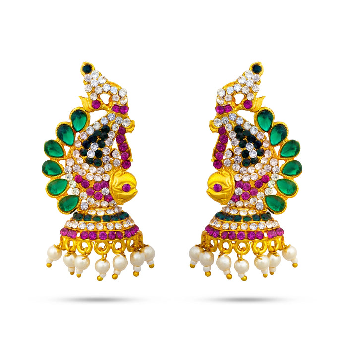 Karnapathakam - 2.5 x 1.5 Inches | Stone Earring Set/ Stone Studs/ Multicolour Stone Ear Ring for Deity Decor