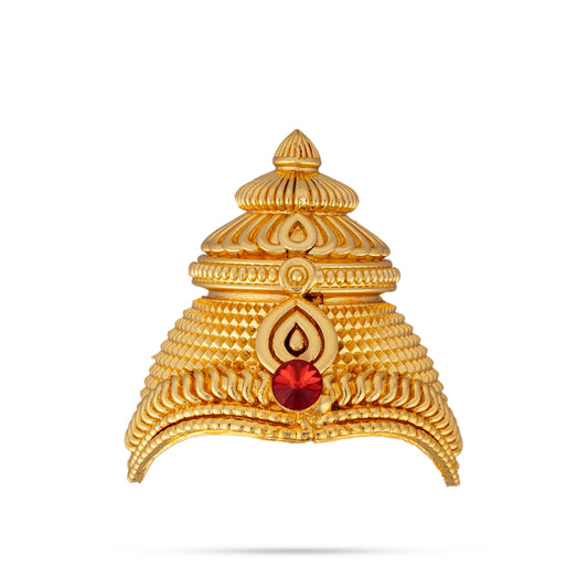 Half Crown - 2.5 x 2 Inches | Single Stone Kireedam/ Gold Polish Mukut/ Kiridam for Deity - Head & Face Accessories