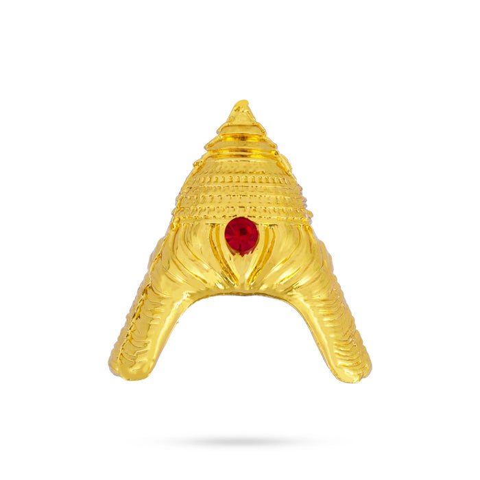 Half Kiridam - 1.25 x 1 Inches | Single Stone Crown/ Gold Polish Kireedam / Mukut For Deity Decor