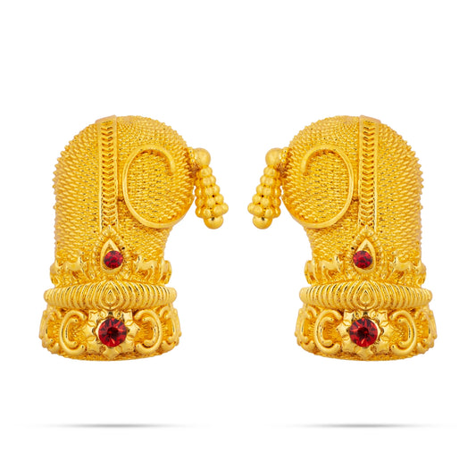 Sridevi Bhudevi Crown Pair - 2.5 x 1.75 Inches | Gold Polish Kireedam/ Mukut/ Kiridam for Deity - Head & Face Accessories
