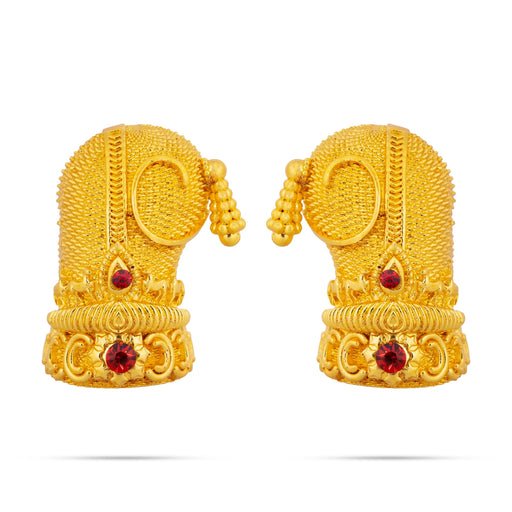 Sridevi Bhudevi Crown Pair - 2.5 x 1.75 Inches | Gold Polish Kireedam/ Mukut/ Kiridam for Deity - Head & Face Accessories