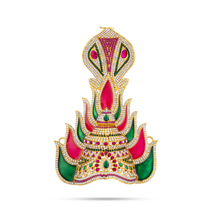 Half Stone Crown - 8.75 x 6 Inches | Multicolour Stone Kireedam/ Sudar & Nagam Design Kiridam/ Mukut for Deity - Head & Face Accessories