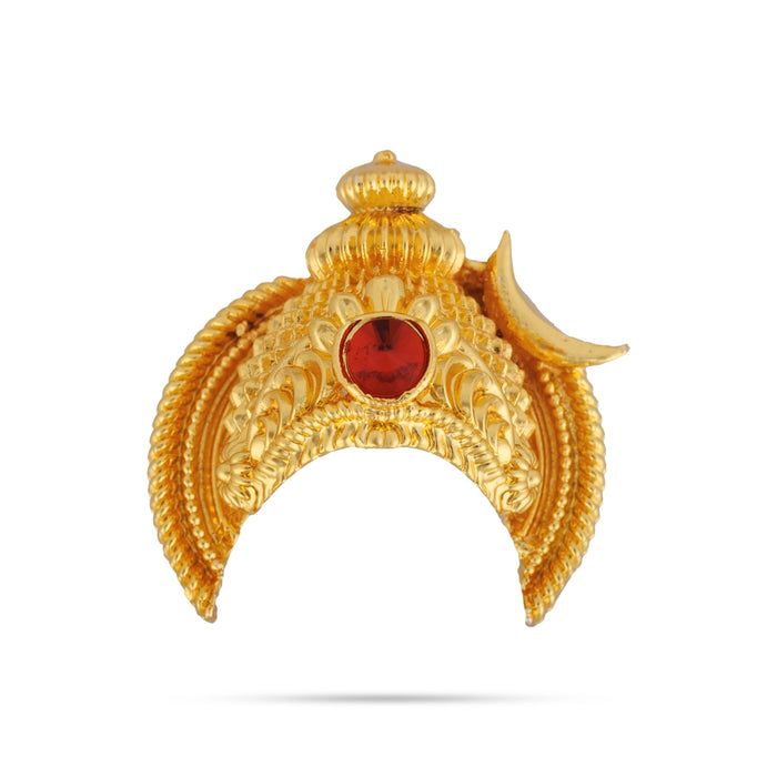 Half Kiridam - 2.25 x 2 Inches | Gold Polish Half Crown / Single Stone Kireedam for Deity Decor