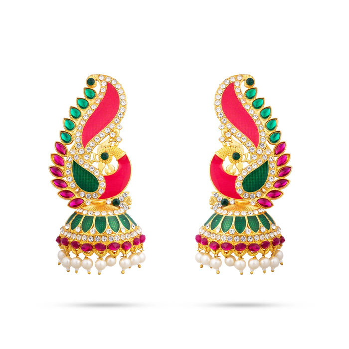 Ear Ornament - 4 x 2 Inches | Enamel Karnapathakkam/ Earring/ Jewellery for Deity Decor