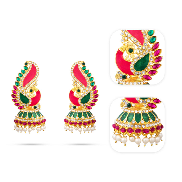 Ear Ornament - 4 x 2 Inches | Enamel Karnapathakkam/ Earring/ Jewellery for Deity Decor