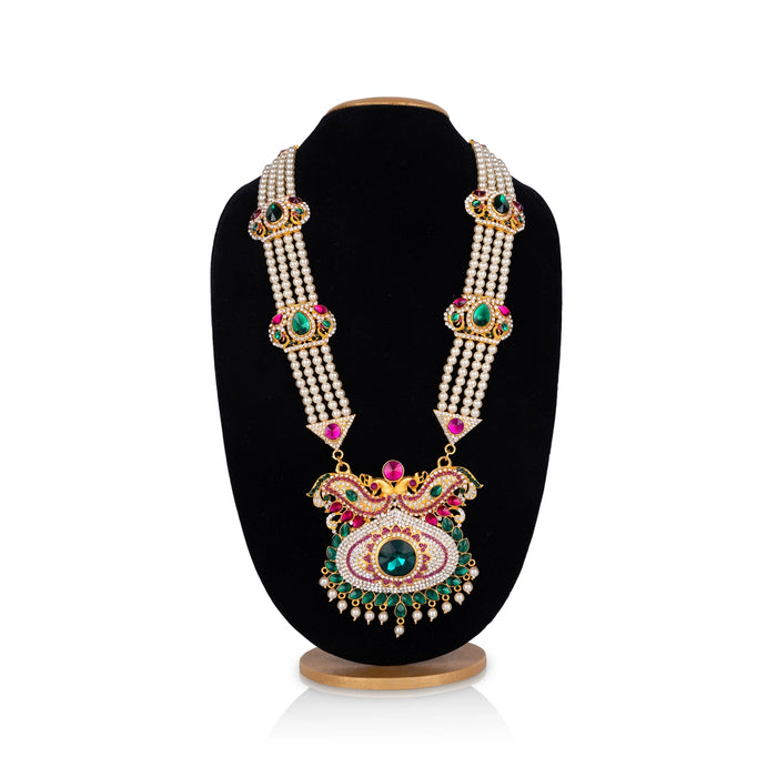 Stone Haram With Pendant - 16 Inches | 4 Line Moti Haram/ Multicolour Stone Artificial Jewelry for Deity - Neck & Body Accessories