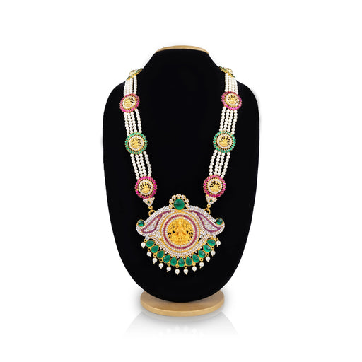 4 Line Moti Haram With Pendant - 15.5 Inches | Multicolour Stone Jewellery/ Lakshmi Design Jewelry for Deity - Neck & Body Accessories