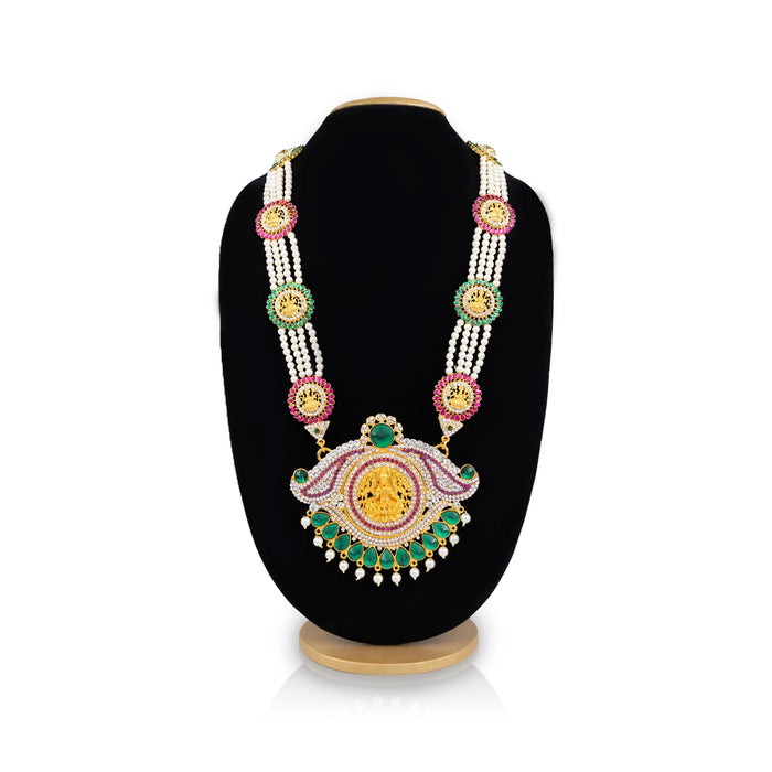4 Line Moti Haram With Pendant - 15.5 Inches | Multicolour Stone Jewellery/ Lakshmi Design Jewelry for Deity - Neck & Body Accessories