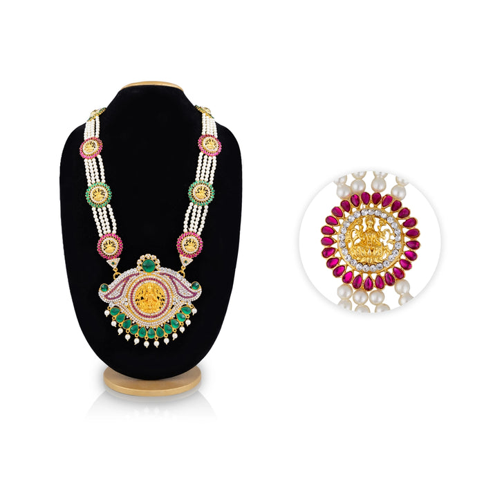 4 Line Moti Haram With Pendant - 15.5 Inches | Multicolour Stone Jewellery/ Lakshmi Design Jewelry for Deity - Neck & Body Accessories