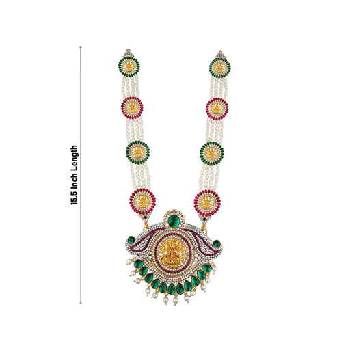 4 Line Moti Haram With Pendant - 15.5 Inches | Multicolour Stone Jewellery/ Lakshmi Design Jewelry for Deity - Neck & Body Accessories