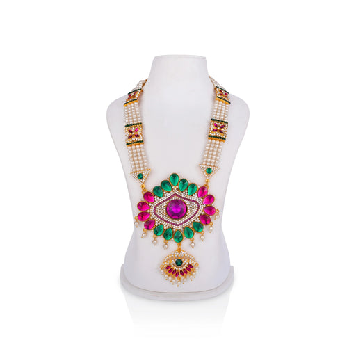 Stone Haram With Pendant - 14.5 Inches | 4 Line Moti Haram/ Multicolour Stone Artificial Jewelry for Deity - Neck & Body Accessories