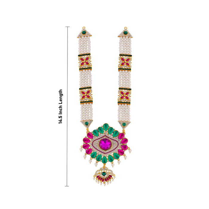 Stone Haram With Pendant - 14.5 Inches | 4 Line Moti Haram/ Multicolour Stone Artificial Jewelry for Deity - Neck & Body Accessories