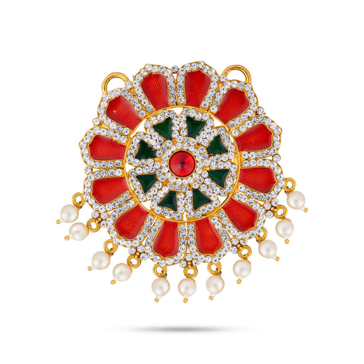 Stone Pendant - 4 x 3 Inches | Multicolour Stone & Pearl Design Locket/ Dollar for Deity - Neck & Body Accessories