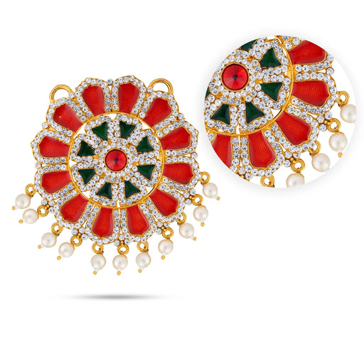 Stone Pendant - 4 x 3 Inches | Multicolour Stone & Pearl Design Locket/ Dollar for Deity - Neck & Body Accessories