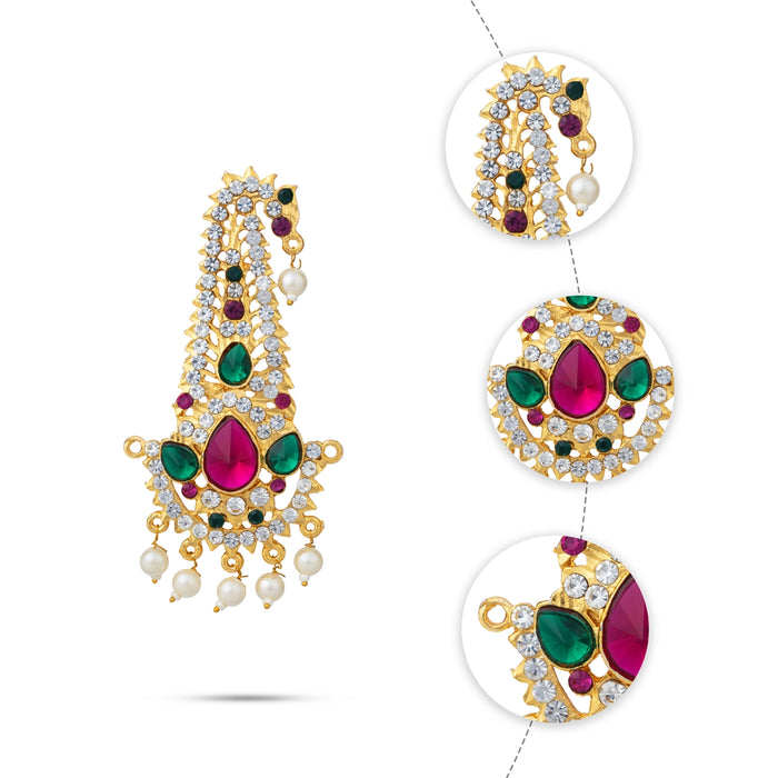 Multicolour Stone Crown -3.5 x 2 Inches | Thura Kireedam/ Mukut/ Kiridam/ Artificial Jewelry For Deity - Head & Face Accessories