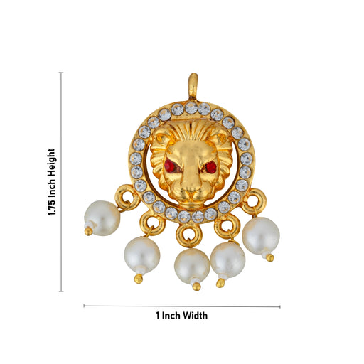 Gold Polish Pendant - 1.75 x 1 Inches | Lion Head Design Locket/ Stone & Pearls Design Dollar for Deity - Neck & Body Accessories