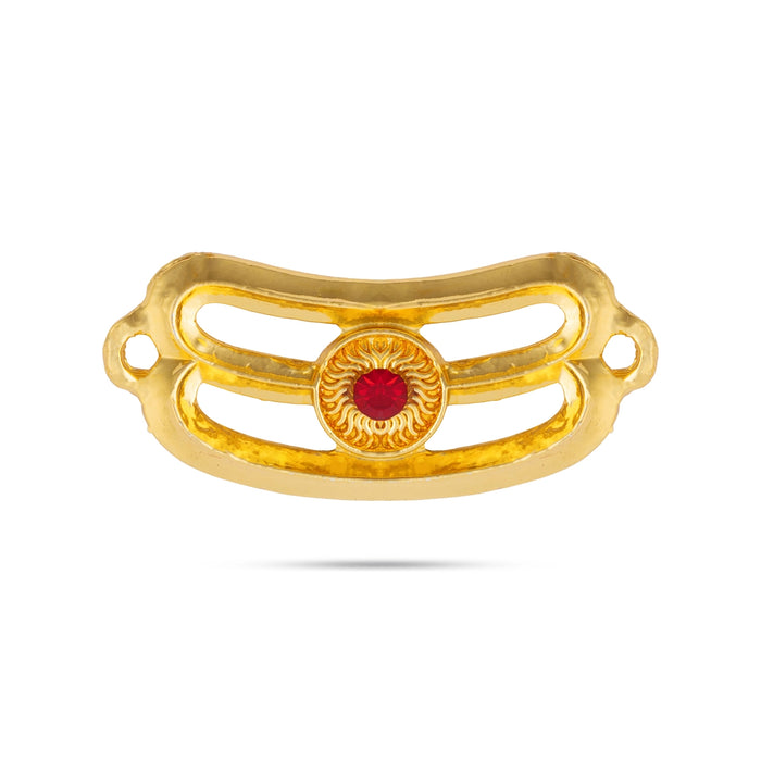 Vibuthi Pattai - 1 x 1.5 Inches | Gold Polish & Single Stone Tripundra Tilak / Vibhuti Pattai for Deity